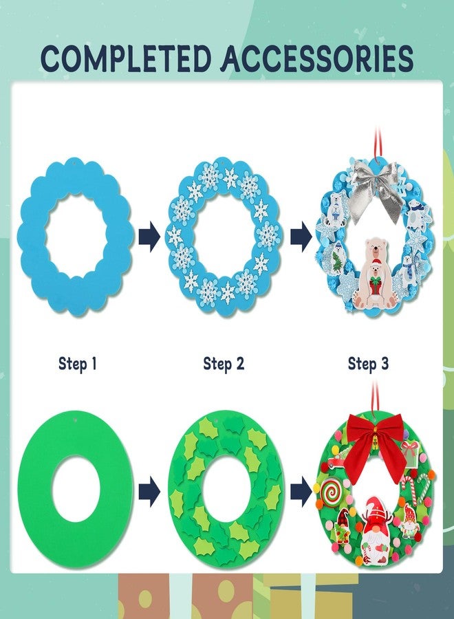 BOARDFEB 12 Sets Christmas Crafts Kits DIY Christmas Foam Wreath Crafts Winter Ornaments for Kids Snowman Santa Penguin Snowflake Foam Stickers Xmas Holiday Home Classroom Activities Decoration - Image 2